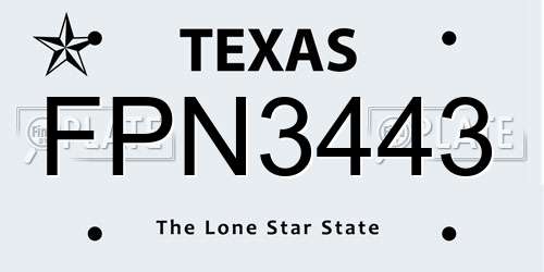 FPN3443 Texas License Plate