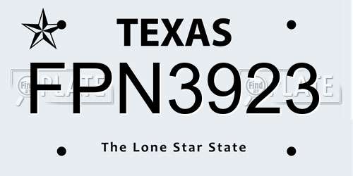 FPN3923 Texas License Plate