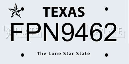 FPN9462 Texas License Plate