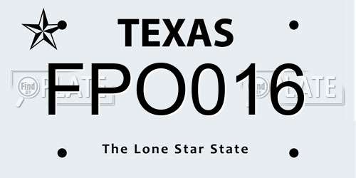 FPO016 Texas License Plate