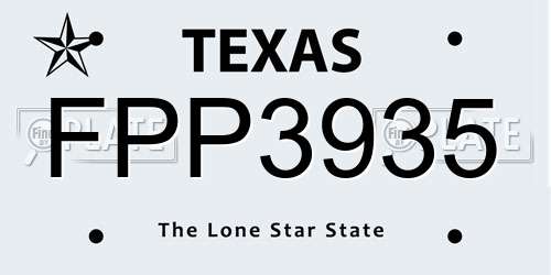 FPP3935 Texas License Plate