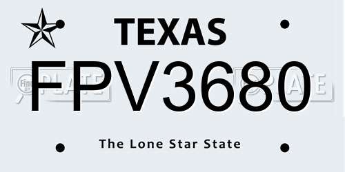 FPV3680 Texas License Plate