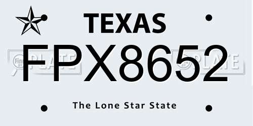 FPX8652 Texas License Plate