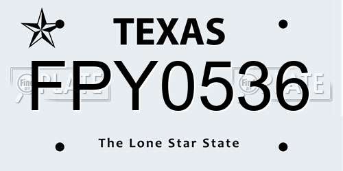 FPY0536 Texas License Plate
