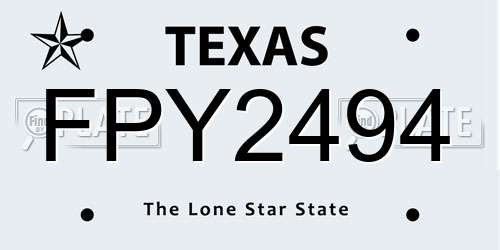 FPY2494 Texas License Plate