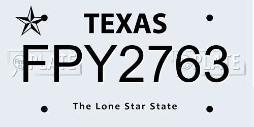 FPY2763 Texas License Plate