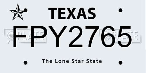 FPY2765 Texas License Plate