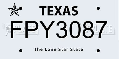 FPY3087 Texas License Plate