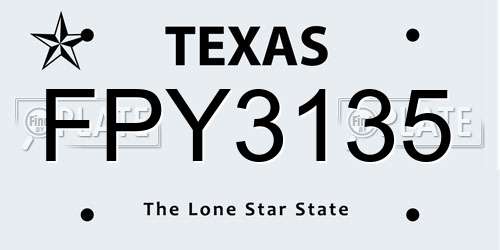 FPY3135 Texas License Plate