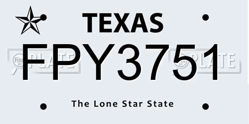 FPY3751 Texas License Plate