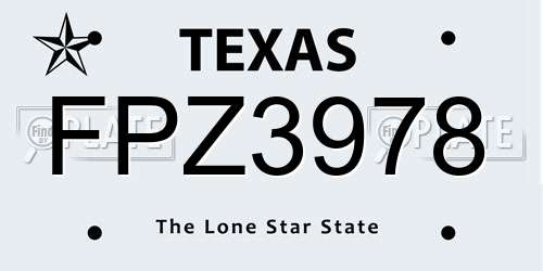 FPZ3978 Texas License Plate