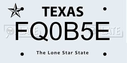 FQ0B5E Texas License Plate
