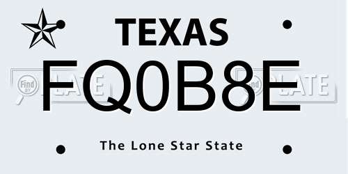 FQ0B8E Texas License Plate