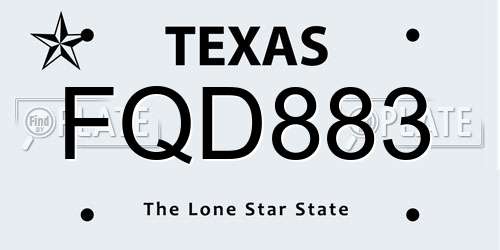 FQD883 Texas License Plate