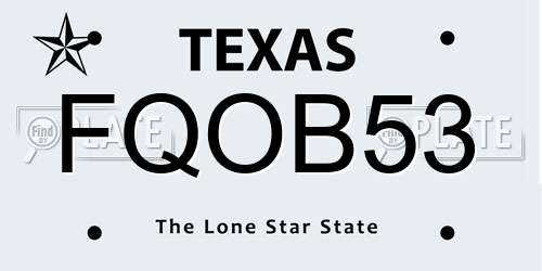 FQOB53 Texas License Plate