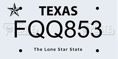 FQQ853 Texas License Plate