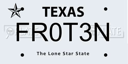 FR0T3N Texas License Plate