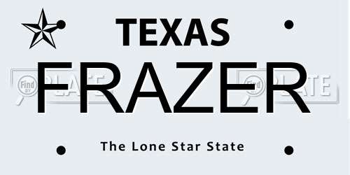 FRAZER Texas License Plate