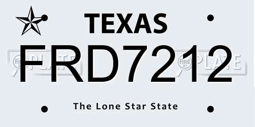 FRD7212 Texas License Plate