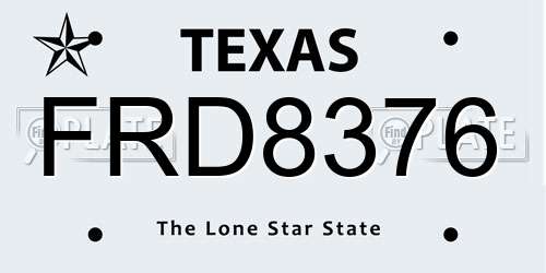 FRD8376 Texas License Plate