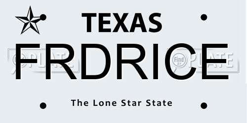 FRDRICE Texas License Plate