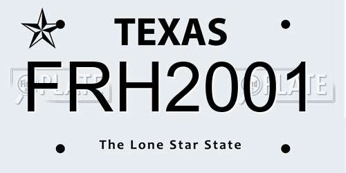 FRH2001 Texas License Plate