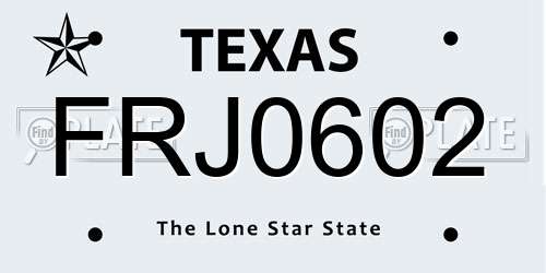 FRJ0602 Texas License Plate