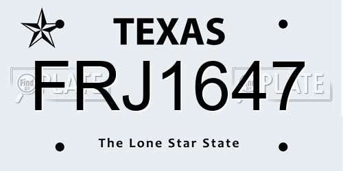 FRJ1647 Texas License Plate