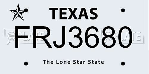 FRJ3680 Texas License Plate
