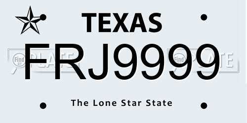 FRJ9999 Texas License Plate