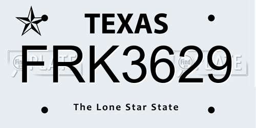 FRK3629 Texas License Plate