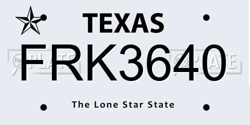 FRK3640 Texas License Plate