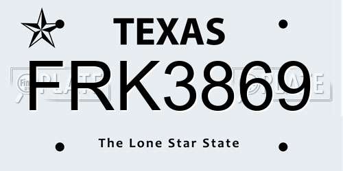 FRK3869 Texas License Plate
