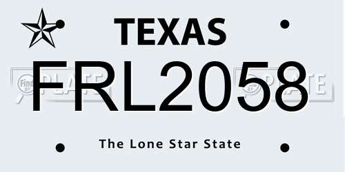 FRL2058 Texas License Plate