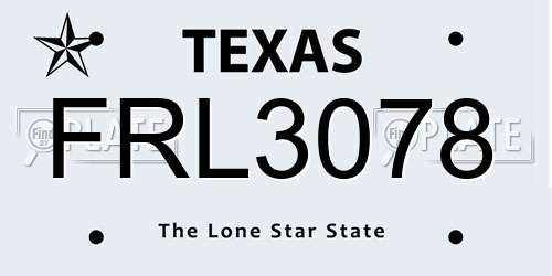 FRL3078 Texas License Plate