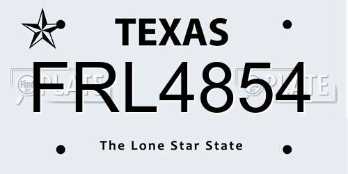 FRL4854 Texas License Plate