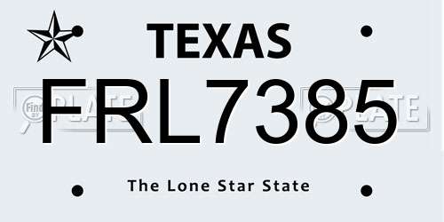 FRL7385 Texas License Plate