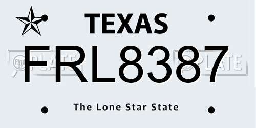 FRL8387 Texas License Plate