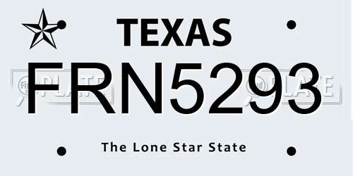 FRN5293 Texas License Plate