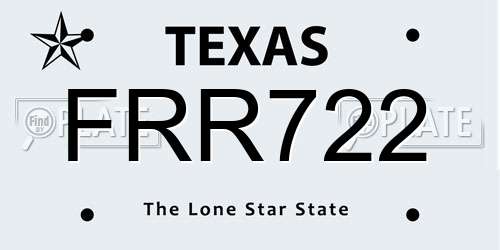 FRR722 Texas License Plate