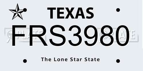 FRS3980 Texas License Plate