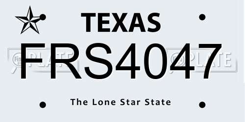 FRS4047 Texas License Plate