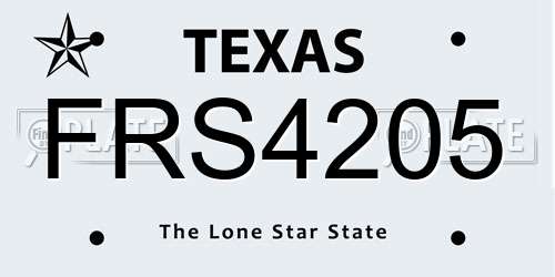 FRS4205 Texas License Plate