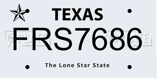 FRS7686 Texas License Plate