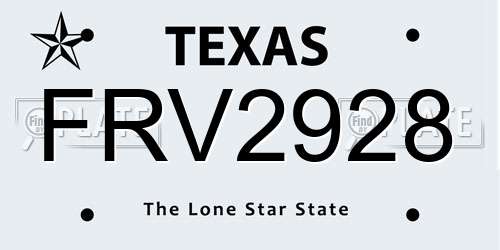 FRV2928 Texas License Plate