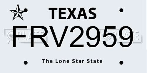 FRV2959 Texas License Plate