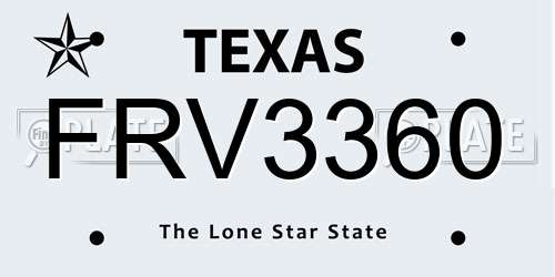FRV3360 Texas License Plate