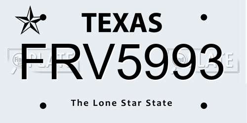 FRV5993 Texas License Plate