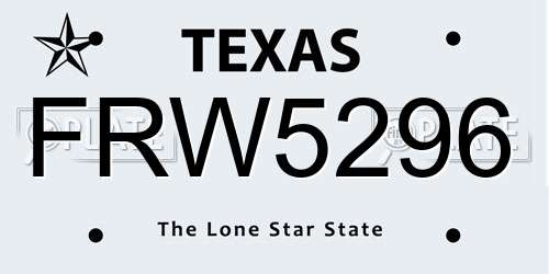 FRW5296 Texas License Plate