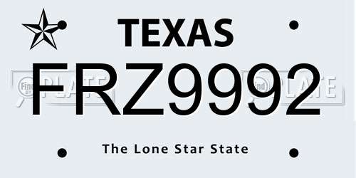 FRZ9992 Texas License Plate
